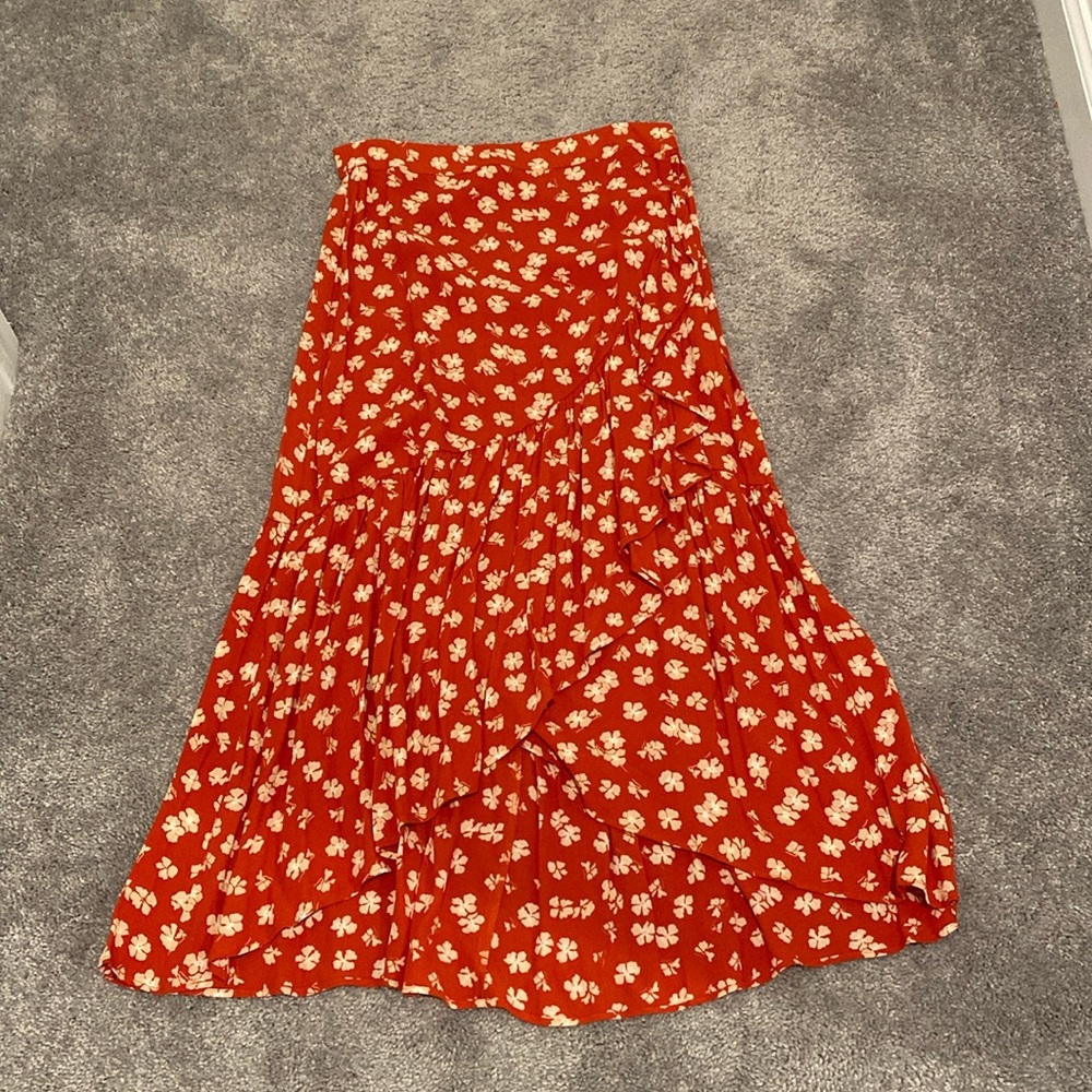 Madewell Ruffle-Wrap Midi Skirt in Happy Hibiscus (NWOT)